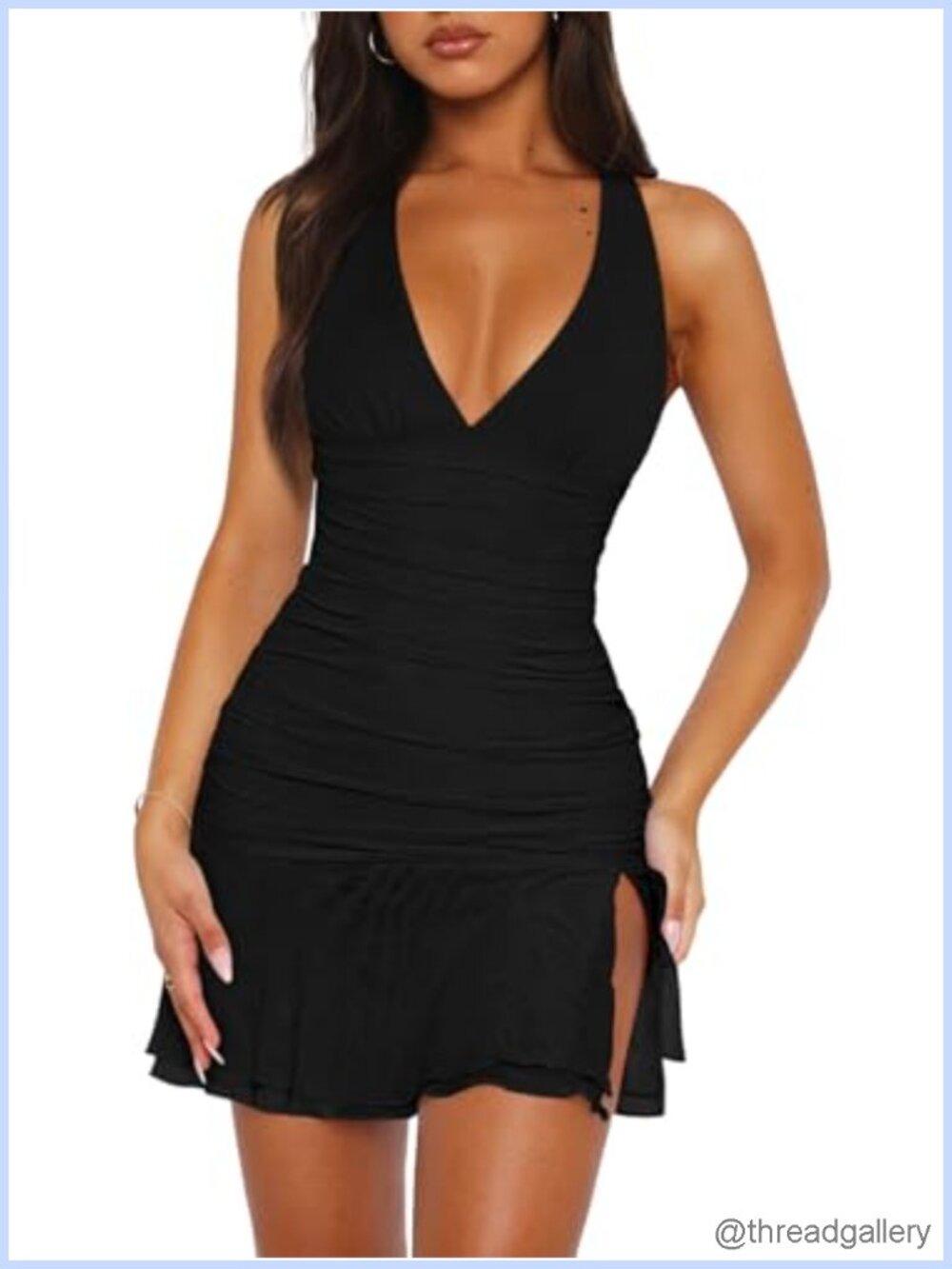 Women's Halter Mini Dress Sleeveless V-Neck Bodycon Club Night Out